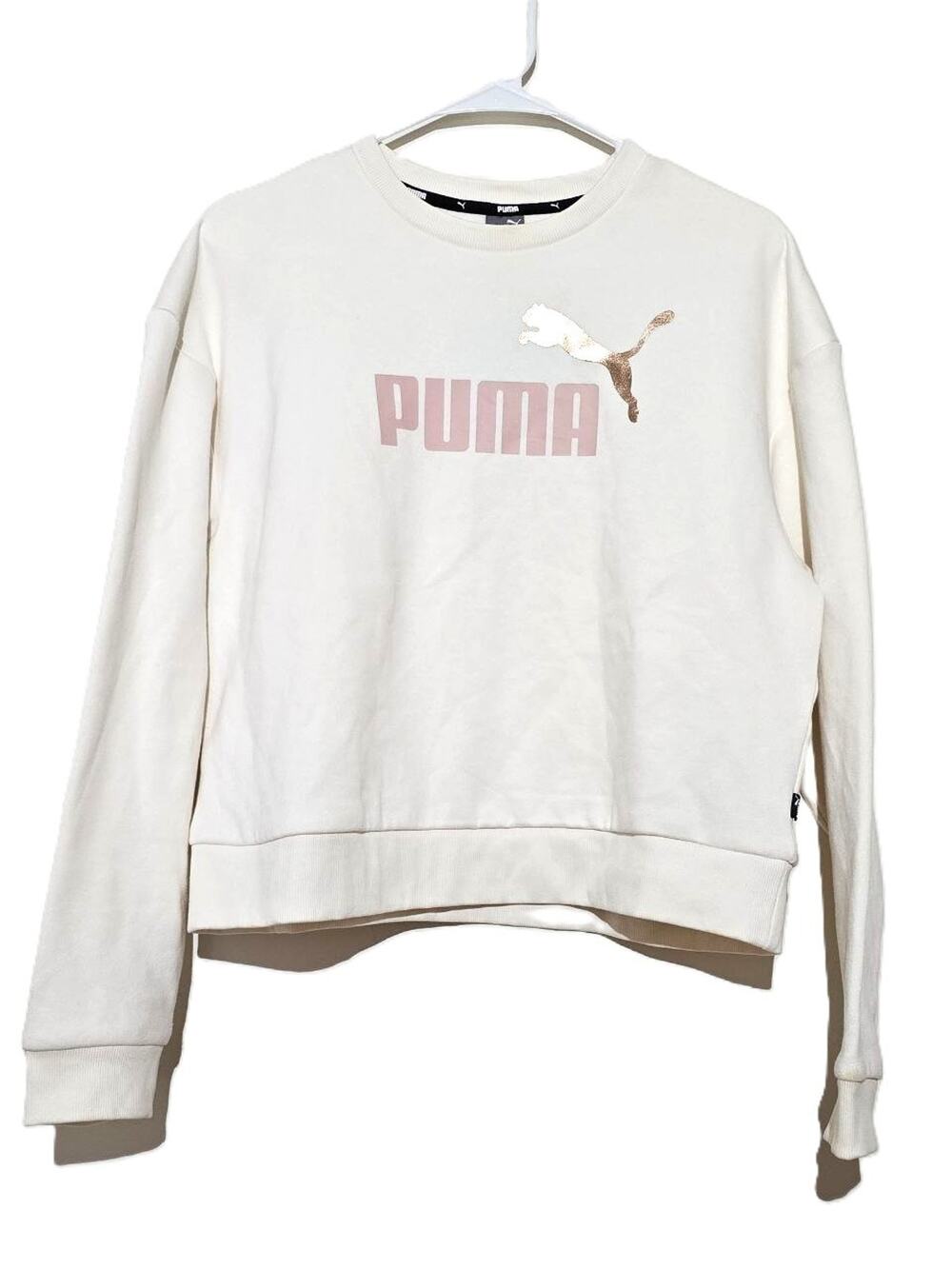 NWT Puma Crewneck Sweatshirt XL Youth Fits Women S M Cream Rose Gold Logo 675083